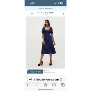 New Hill House Louisa Nap Dress Navy Crepe Size XL Smocked Wrinkle Resistant